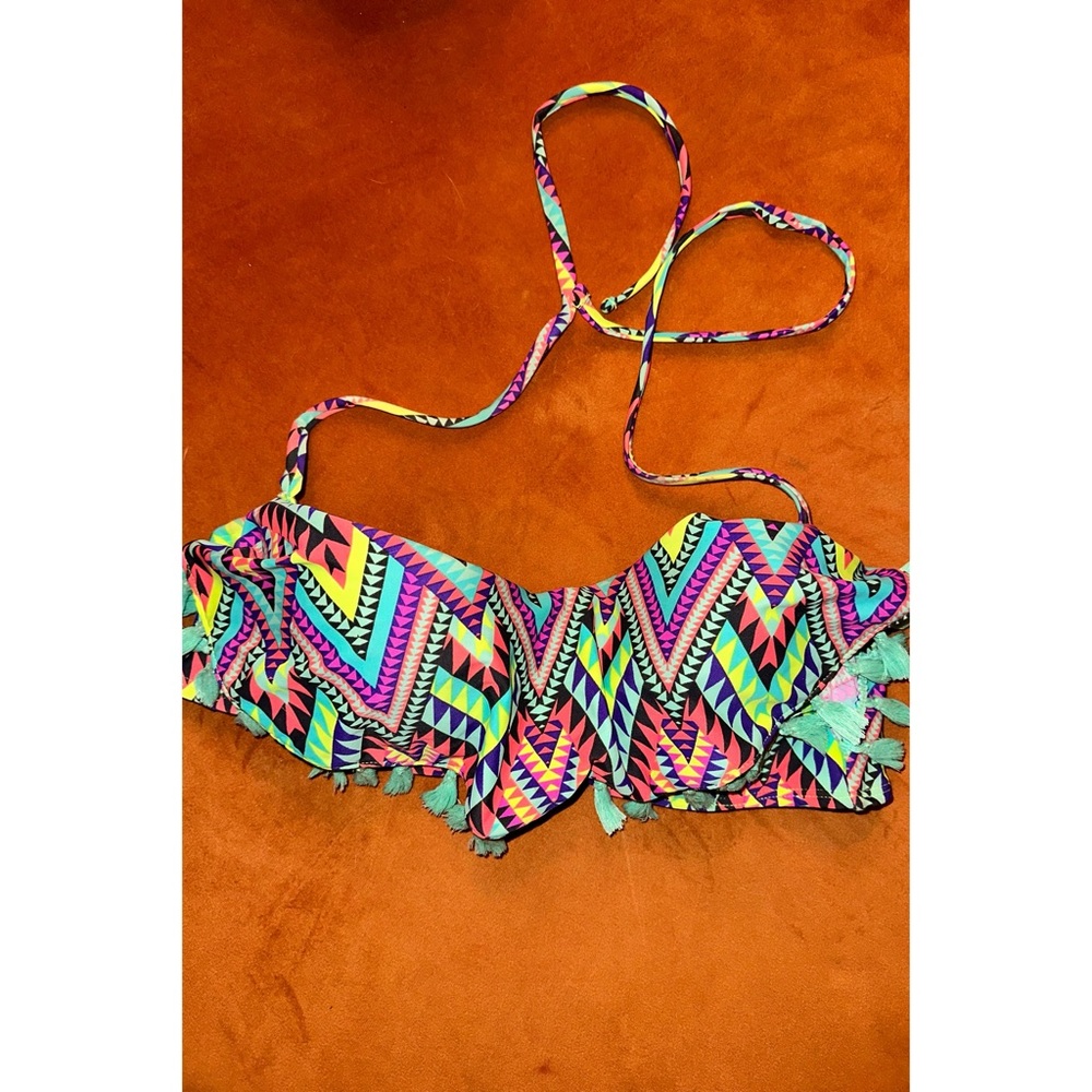 Vintage circa 2014, Neon Aztec, Fringe Bikini Top, Size Large - Picture 12 of 16